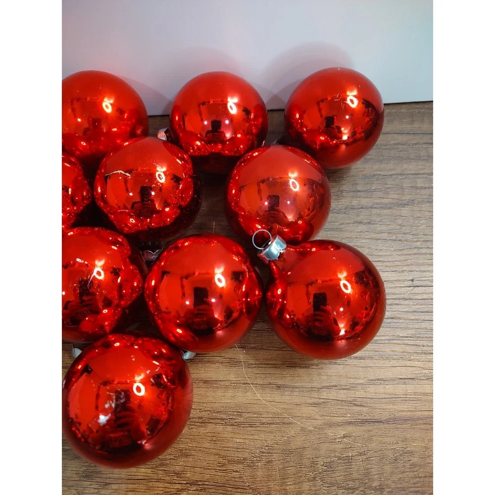 Lot of 13 Christmas Ornament Glass Ball Lot Red Shiny Finish 2